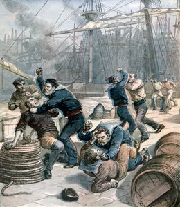 Schlägerei zwischen englischen und deutschen Seeleuten an den Millwall Docks, London, 1892 von Henri Meyer