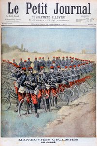 Französisches Armeefahrradkorps auf einem Platz bei Manövern, Frankreich, 1897