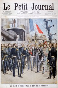 Der König und die Königin von Italien an Bord des französischen Schlachtschiffs Brennus, 1899