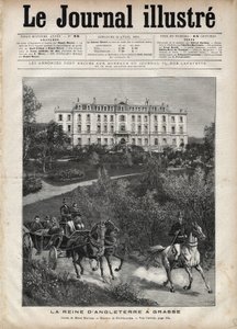 Victoria, die Königin von England, in Frankreich im April 1891: Ein Spaziergang in Grasse - Königin Victoria in Grasse in Frankreich im April 1891 - Titelblatt von „The Illustrous Journal“ von 1891 - Zeichnung von Henri Meyer (1844-1899)