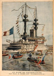 Hafen von Villefranche, ein Ball an Bord der Formidable, Illustration aus Le Petit Journal, graviert von P.H.G.V. Michel von Henri Meyer