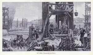 Belagerung von Alesia, Gallien, 52 v. Chr., Illustration aus Moderne Kunst in Meister-Holzschnitten von Henri Paul (after) Motte