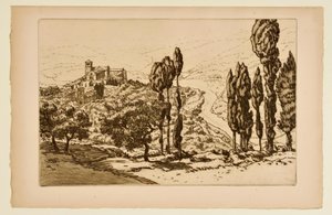 [Die Basilika von Assisi von La Rocca aus gesehen] von Henri Rivière