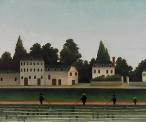 Landschaft und vier Fischer