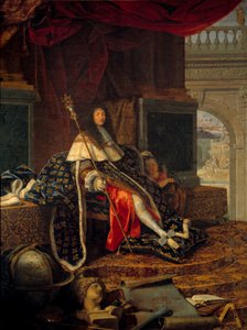 Porträt von Ludwig XIV. (1638 - 1715), König von Frankreich, Beschützer der Königlichen Akademie für Malerei und Skulptur, mit dem Zepter von Karl V. genannt Karl der Große