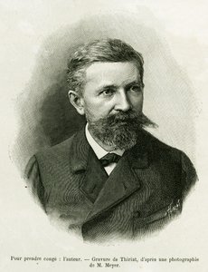 Porträt des Autors: Charles Grad (1842-1890), deutscher Politiker, Schriftsteller und Naturforscher. Gravur von Thiriat zur Illustration der Geschichte „Durch Elsass und Lothringen“ von Charles Grad, veröffentlicht in Le Tour du monde 1888