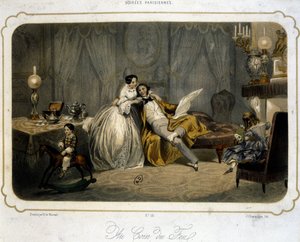 Bürgerliche Familie ruht im Wohnzimmer - Lithographie, ca. 1820
