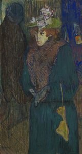 Jane Avril am Eingang zum Moulin Rouge, zieht ihre Handschuhe an, ca. 1892 von Henri de Toulouse Lautrec