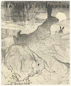 Umschlag für Musikblatt mit dem Lied La Valse des Lapins mit Kaninchen in der Landschaft