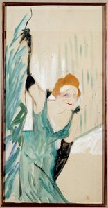 Porträt der französischen Sängerin Yvette Guilbert (1867-1944), das Publikum grüßend