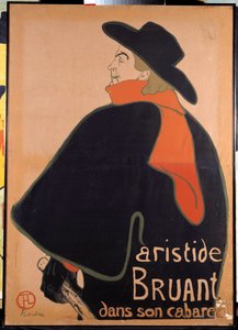 Plakat, das Aristide Bruant in seinem Kabarett darstellt. Lithographie von Henri de Toulouse-Lautrec. 1893. von Henri de Toulouse Lautrec