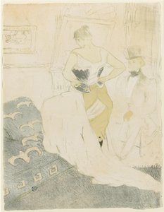 Frau, die ihr Korsett anpasst, 1896