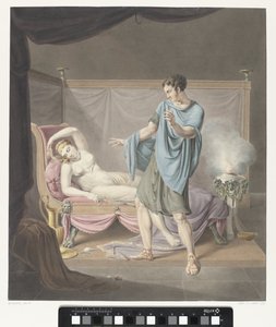 Klassische Darstellung mit stehendem Mann bei Frau auf Liegebett