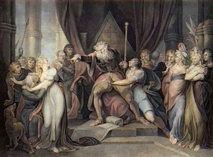 Shakespeare - König Lear - König Lear - Akt I Szene I. - König Lear verstößt seine Tochter Cordelia - Gravur nach Henry Fuseli