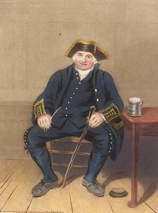 Porträt eines Greenwich-Pensionärs, sitzend mit Tonpfeife und Krug von Henry (after) Dawe