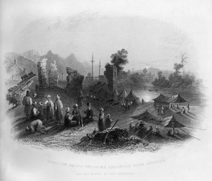 Hadgi Mekka-Pilger lagern in der Nähe von Antiochia, am Ufer des Orontes, Türkei, 1841 von Henry Adlard