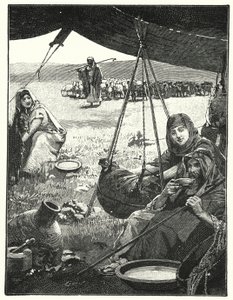 Zeltleben im Osten, Milchbutterung (Lithografie)