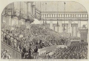 Der Friedenskongress in der Exeter Hall, Sir David Brewster, der Präsident, hält die Eröffnungsrede von Henry Anelay