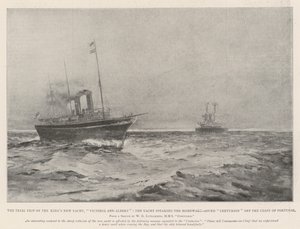 Die Probefahrt der neuen Yacht des Königs, Victoria und Albert, die Yacht spricht den heimkehrenden Centurion vor der Küste Portugals an von Henry Charles Seppings Wright