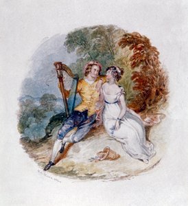 Zwei Liebende an einem Ufer mit einer Harfe von Henry Courtney Selous