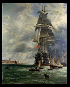 H.M.S. St. Vincent vor Anker am Eingang zum Haslar Creek, Portsmouth, 1868