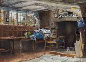Innenansicht von Anne Hathaways Cottage, mit Katze von Henry Eddowes Keene