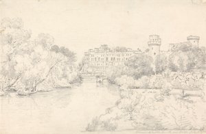 Warwick Castle von der neuen Brücke von Henry Edridge
