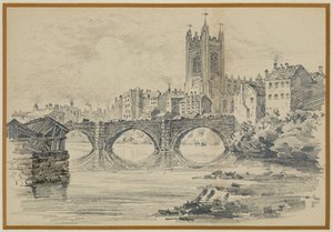 Die Alte Kirche und Salford-Brücke (nach einem alten Druck)