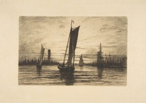 Sonnenuntergang am East River, 1879 von Henry Farrer