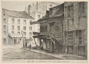 Das alte Beach House an der Ecke Cedar Street und Greenwich Street, aus „Szenen aus dem alten New York“ von Henry Farrer