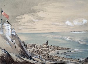 Fort und Dorf Mackinaw mit dem Indianerlager, September 1842