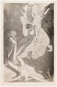 Dante fällt in Ohnmacht vor den schwebenden Seelen von Paolo und Francesca, Virgil an seiner Seite von Johann Heinrich Füssli