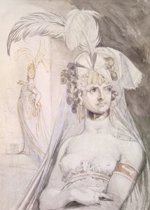 Halbfigur einer Kurtisane mit Federn, einer Schleife und einem Schleier im Haar, 1800-10 von Johann Heinrich Füssli