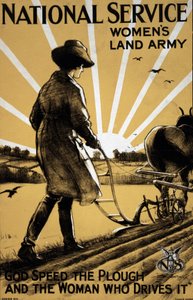 Erster Weltkrieg: „Eine junge Frau pflügt das Land“ Propagandaposter für die Frauenlandarmee 1917 Illustration von Henry George Gawthorn (1879-1941) von Henry George Gawthorn