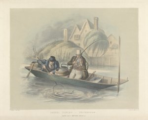 Barbenangeln, Twickenham, aus einer Serie von sechs Bildern über das Angeln von Henry Heath