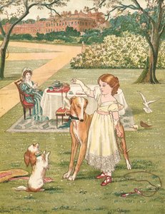 Die Prinzessin und ihre Haustiere (Farblithographie)