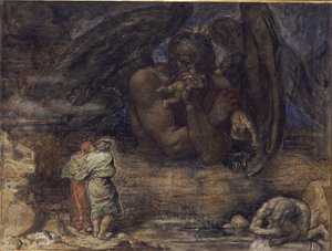 Dante und Virgil begegnen Luzifer in der Hölle von Henry John Stock
