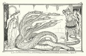 Bensurdatu greift die siebenköpfige Schlange an (Gravur) von Henry Justice Ford