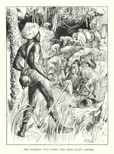 Die Paviane, die dem armen Mann das Abendessen stahlen (Gravur) von Henry Justice Ford