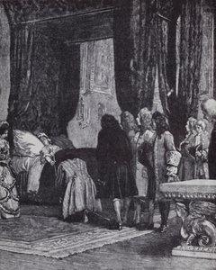 Königin Anne auf ihrem Sterbebett ernennt den Herzog von Shrewsbury zum Lordschatzmeister von Henry Marriott (after) Paget