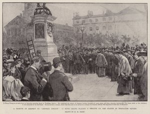 Eine Ehrung für Chinese Gordon, Li Hung Chang legt einen Kranz auf die Statue auf dem Trafalgar Square von Henry Marriott Paget