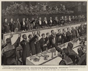 Ein herzliches Willkommen, das Bankett für die Besatzung der HMS St. George in Portsmouth