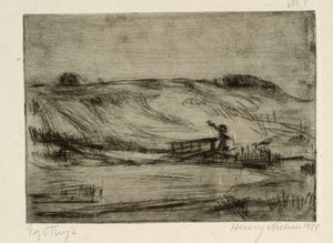 Landschaft mit einem Mann an einer Brücke von Henry Nielsen