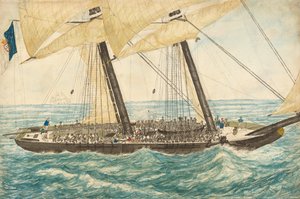 Der portugiesische Sklavenschiff Diligenté, gefangen von H.M. Sloop Pearl mit 600 Sklaven an Bord, Mai 1838 von Henry Samuel Hawker