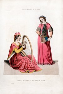 Damen spielen Harfe und Orgel, frühes 14. Jahrhundert, 1843