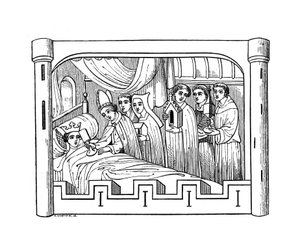 Louis, der älteste Sohn von Philipp Auguste, König von Frankreich, liegt krank im Bett, 1191, 1843
