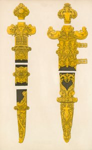 Die Zierstücke eines Dolches und Schwertes, entworfen von Holbein, frühes 16. Jahrhundert