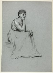 Sitzende Frau, die sich auf ihren Ellbogen stützt von Henry Stacy Marks