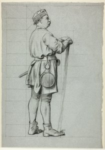 Stehender Mann mit Händen auf einem Stock von Henry Stacy Marks