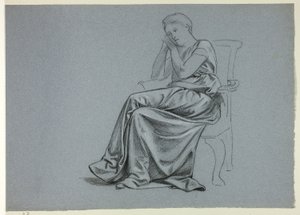 Frau im lockeren Kleid auf Stuhl von Henry Stacy Marks